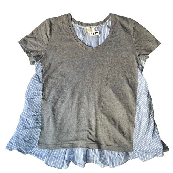 Deletta Women’s Short Sleeve Screw Neck Blouse size S, Gray & Blue - Picture 1 of 8